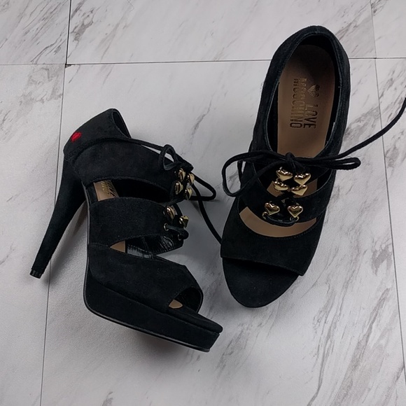 Love Moschino Shoes - Love Moschino Black Suede Platform Heels SZ5